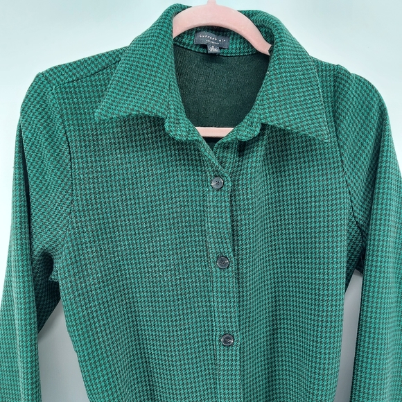 Current air houndstooth belted shirt dress Green and Black Houndstooth Medium - Picture 3 of 9